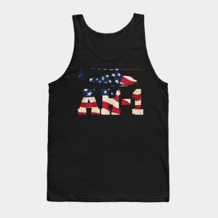 AH-1 Cobra Helicopter Military Aircraft in Vintage Red White and Blue Stars and Stripes Tank Top